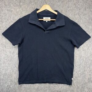 Wax London Polo Camp Shirt Men's Small Short Sleeve Textured Knit Blue Collar